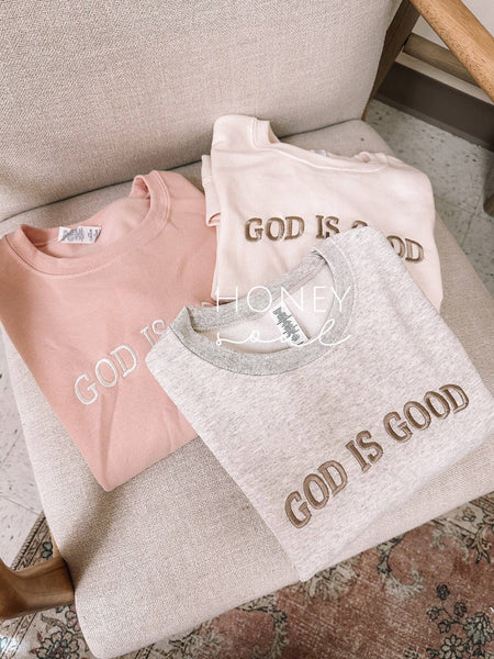 2XL/Cream Embroidered GOD IS GOOD Sweatshirt: Cream / 2XLarge