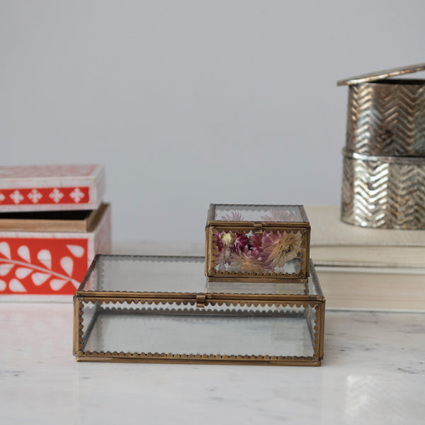 Brass & Glass Display Box w/ Scalloped Edges - Large