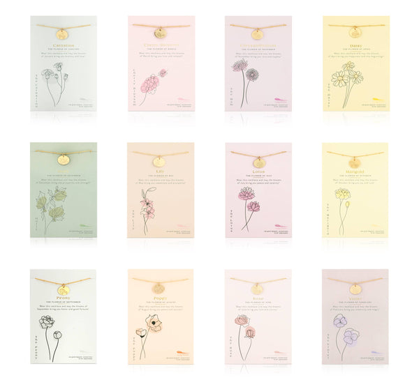 Birth Month Flower Necklace - Gold