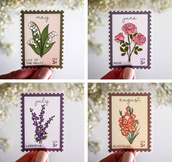 Birth Month Flower Stamps Clear Vinyl Stickers