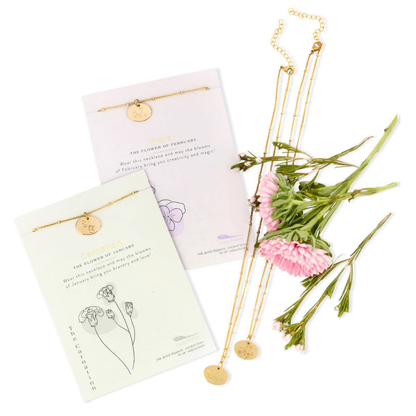 Birth Month Flower Necklace - Gold