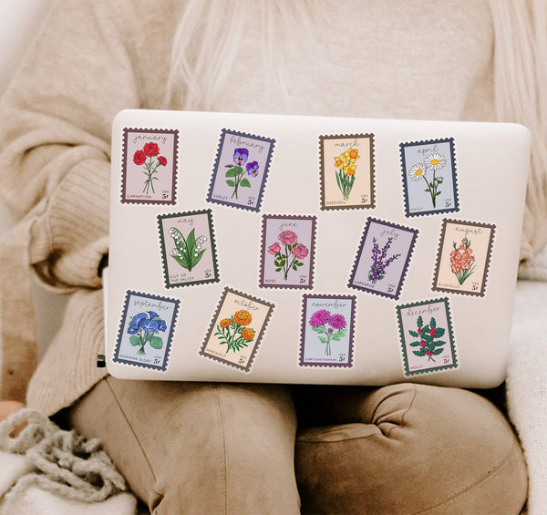Birth Month Flower Stamps Clear Vinyl Stickers