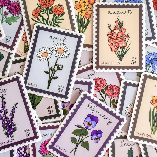 Birth Month Flower Stamps Clear Vinyl Stickers