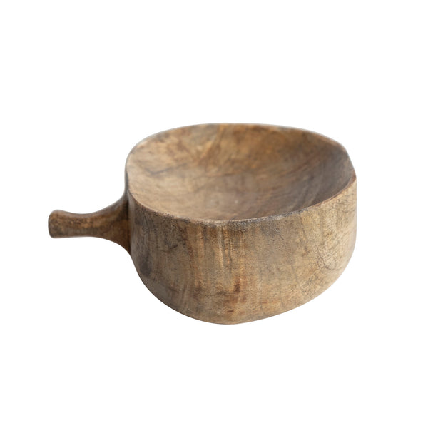 5"L x 2"W Carved Mango Wood Pumpkin Shaped Bowl, Stained Finish