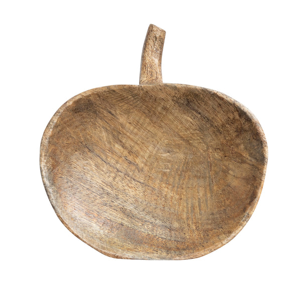 5"L x 2"W Carved Mango Wood Pumpkin Shaped Bowl, Stained Finish