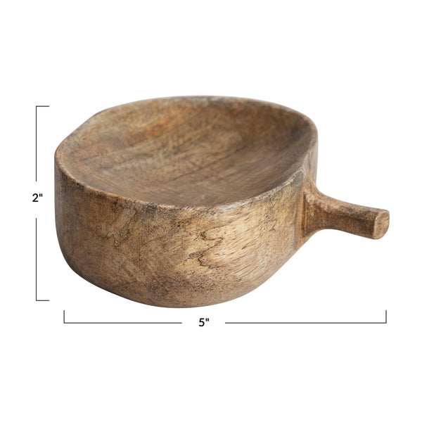 5"L x 2"W Carved Mango Wood Pumpkin Shaped Bowl, Stained Finish
