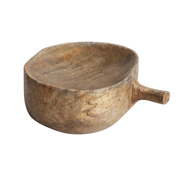 5"L x 2"W Carved Mango Wood Pumpkin Shaped Bowl, Stained Finish
