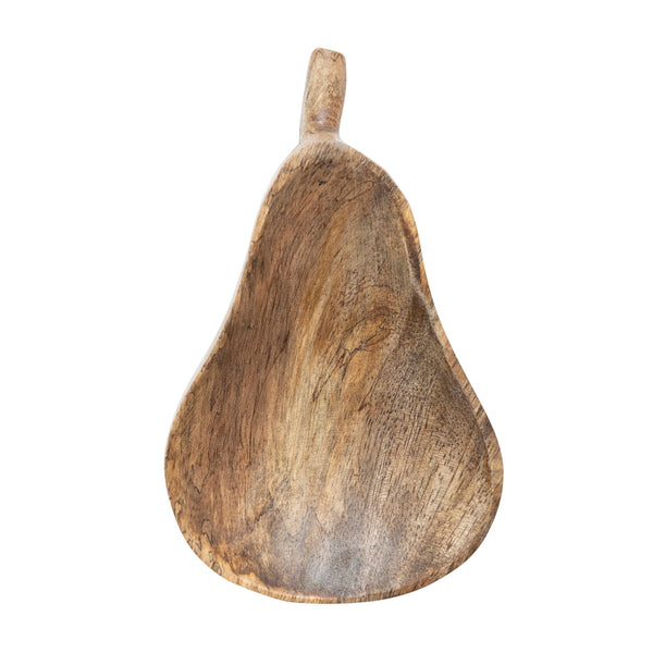 5"L x 3"W Carved Mango Wood Pear Shaped Bowl, Stained Finish