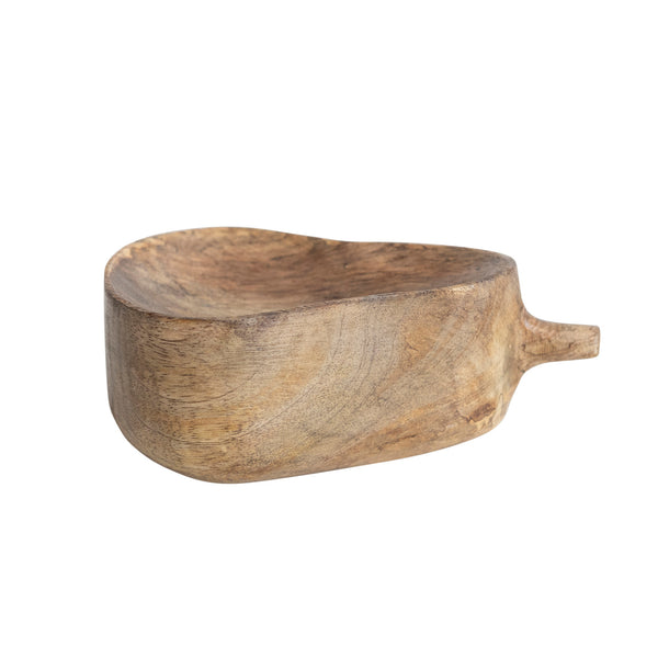 5"L x 3"W Carved Mango Wood Pear Shaped Bowl, Stained Finish