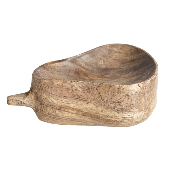 5"L x 3"W Carved Mango Wood Pear Shaped Bowl, Stained Finish