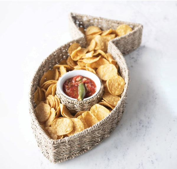 Fish Shaped Chip and Dip Ceramic Bowl, Set of 2