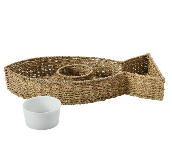 Fish Shaped Chip and Dip Ceramic Bowl, Set of 2