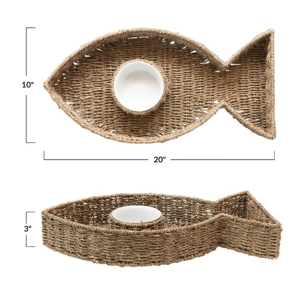 Fish Shaped Chip and Dip Ceramic Bowl, Set of 2