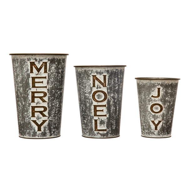 Galvanized Metal Buckets, Distressed Zinc Finish, 3 Styles
