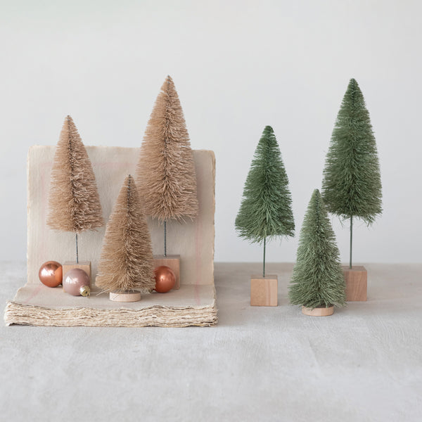 Sisal Bottle Brush Tree w/ Wood Base, Cream Color, 3 Sizes