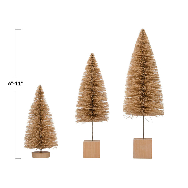 Sisal Bottle Brush Tree w/ Wood Base, Cream Color, 3 Sizes