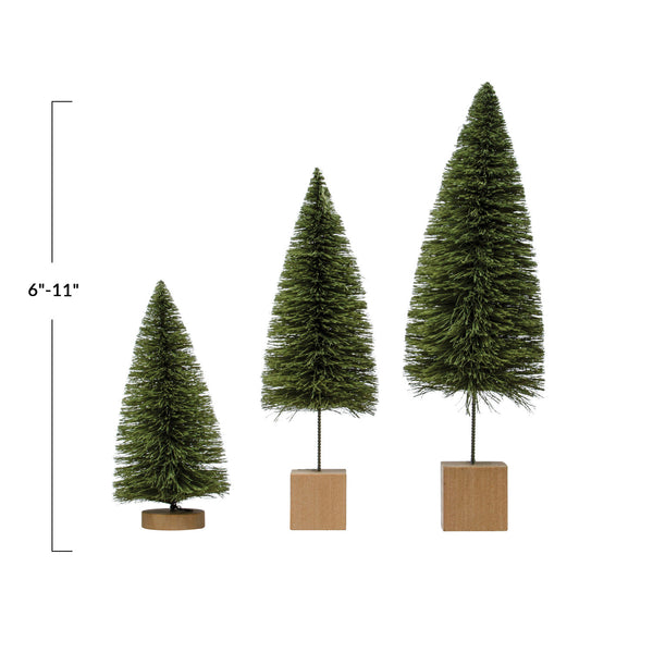 Sisal Bottle Brush Tree w/ Wood Base, Sage Color, 3 Sizes
