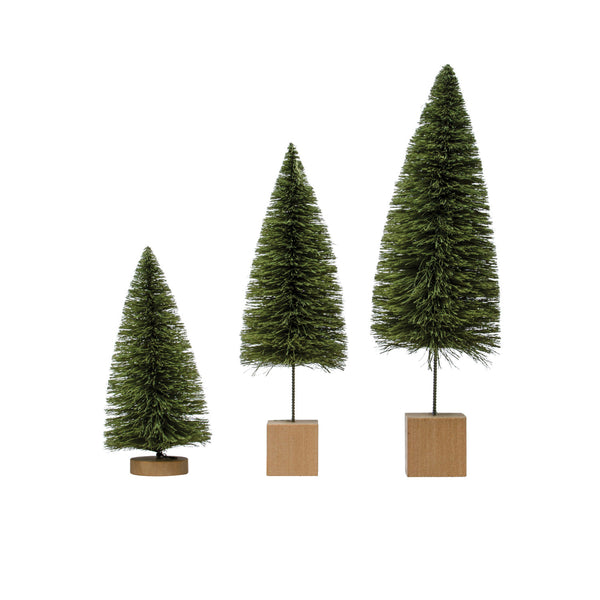 Sisal Bottle Brush Tree w/ Wood Base, Sage Color, 3 Sizes