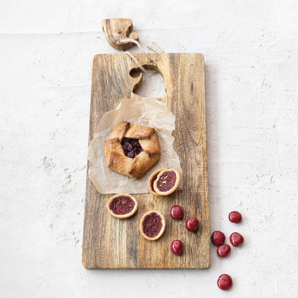 Mango Wood Cheese/Cutting Board w/ Santa Hat Cut-Out, Jute Tie & Santa Hat Block