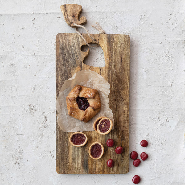Mango Wood Cheese/Cutting Board w/ Santa Hat Cut-Out, Jute Tie & Santa Hat Block