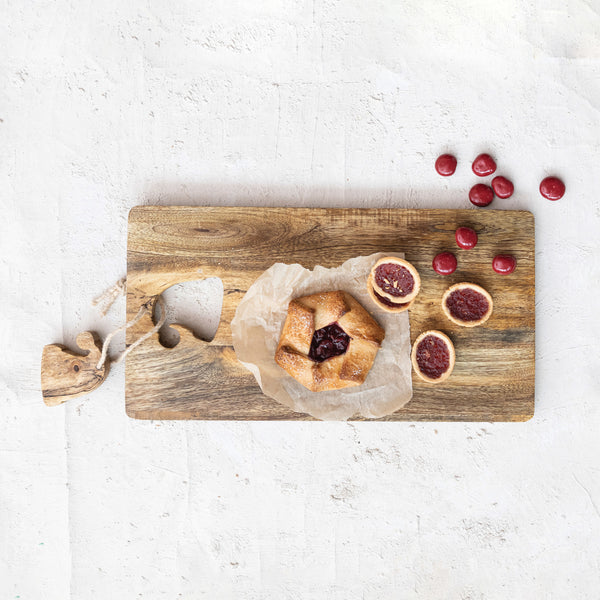 Mango Wood Cheese/Cutting Board w/ Santa Hat Cut-Out, Jute Tie & Santa Hat Block