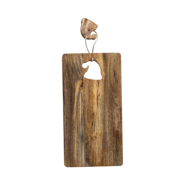 Mango Wood Cheese/Cutting Board w/ Santa Hat Cut-Out, Jute Tie & Santa Hat Block