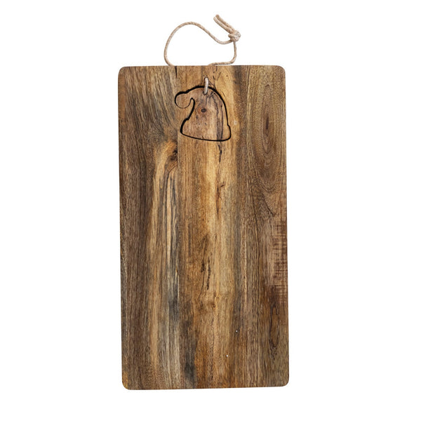Mango Wood Cheese/Cutting Board w/ Santa Hat Cut-Out, Jute Tie & Santa Hat Block