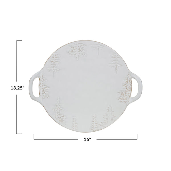 Debossed Stoneware Tray/Platter w/ Trees & Handles (Each One Will Vary)