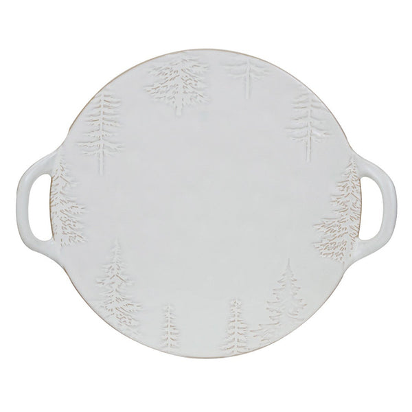 Debossed Stoneware Tray/Platter w/ Trees & Handles (Each One Will Vary)