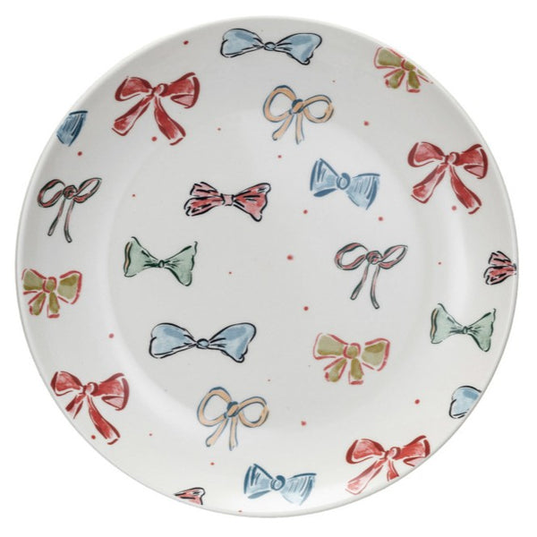 8" Stoneware Plate w/ Holiday Pattern, Bows