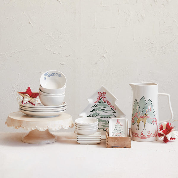 Stoneware Bowl w/ Holiday Word, 4 Styles