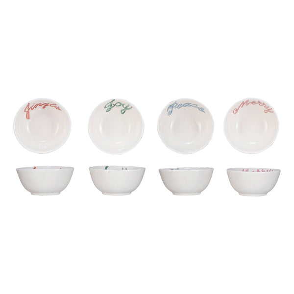 Stoneware Bowl w/ Holiday Word, 4 Styles