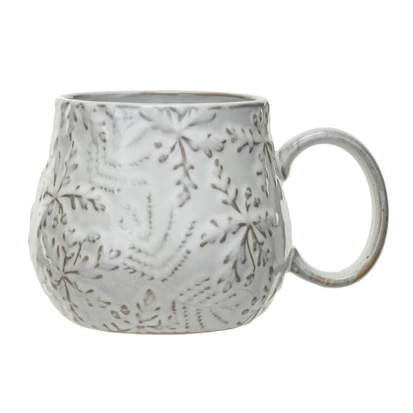 16 oz. Embossed Stoneware Mug w/ Snowflakes, Reactive Glaze (Each One Will Vary)