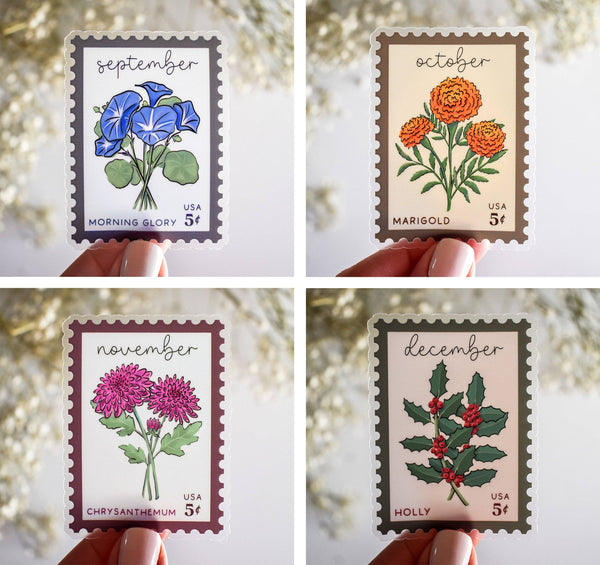 Birth Month Flower Stamps Clear Vinyl Stickers