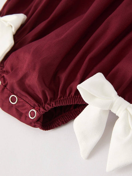 Dark Red Smocked Church Christ Bishop Christening  Girls Romper