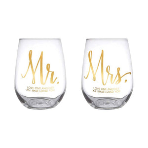 Stemless Glass Set - Mr & Mrs