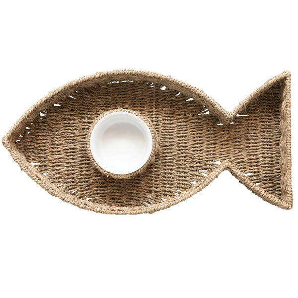 Fish Shaped Chip and Dip Ceramic Bowl, Set of 2