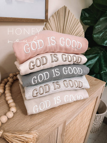 XL/Cream Embroidered GOD IS GOOD Sweatshirt: Cream / XLarge