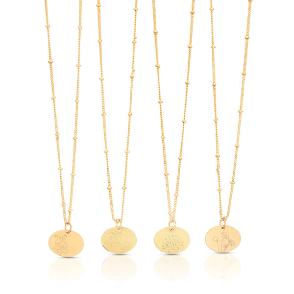 Birth Month Flower Necklace - Gold