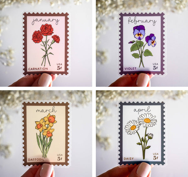 Birth Month Flower Stamps Clear Vinyl Stickers