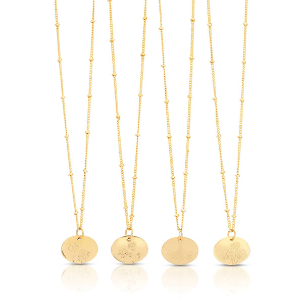 Birth Month Flower Necklace - Gold