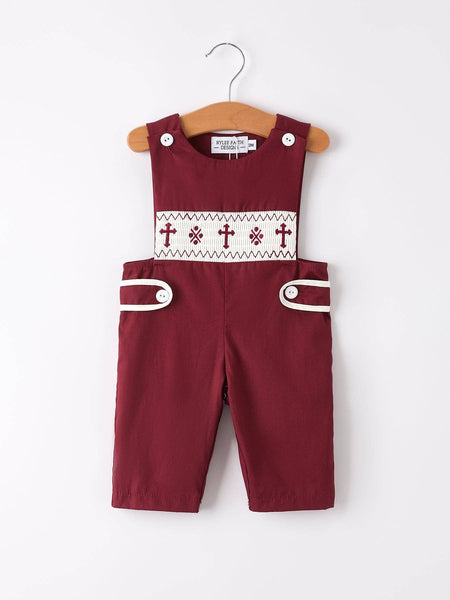 Dark Red Smocked Church Christ Bishop Christening Boys' Romper: 3M